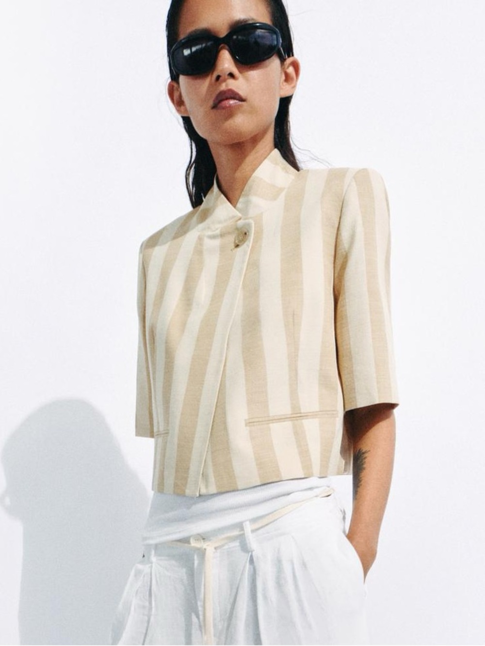 NWT Zara ZW Collection cropped striped blazer medium
